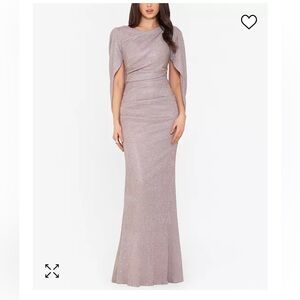 Betsy& Adam Glitter Drape- Back Cape Gown